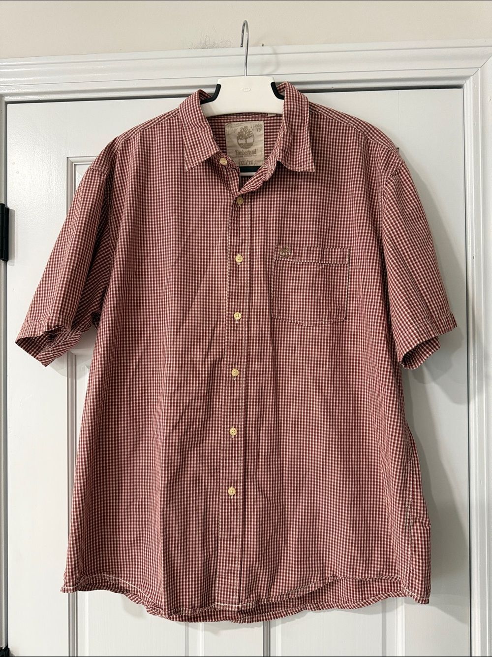 Timberland Short-Sleeve Red Gingham Button-Up Shirt Size XL 95% Cotton